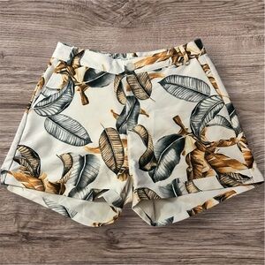 Trilogy High Waist Cream and Black Tropical Print Shorts sz M #002